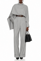 Cecilia Graue Asymmetrisches Drapiertes Blusen- und Hosen-Set