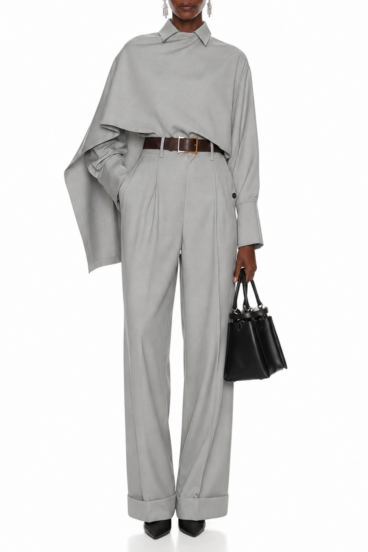 Cecilia Graue Asymmetrisches Drapiertes Blusen- und Hosen-Set