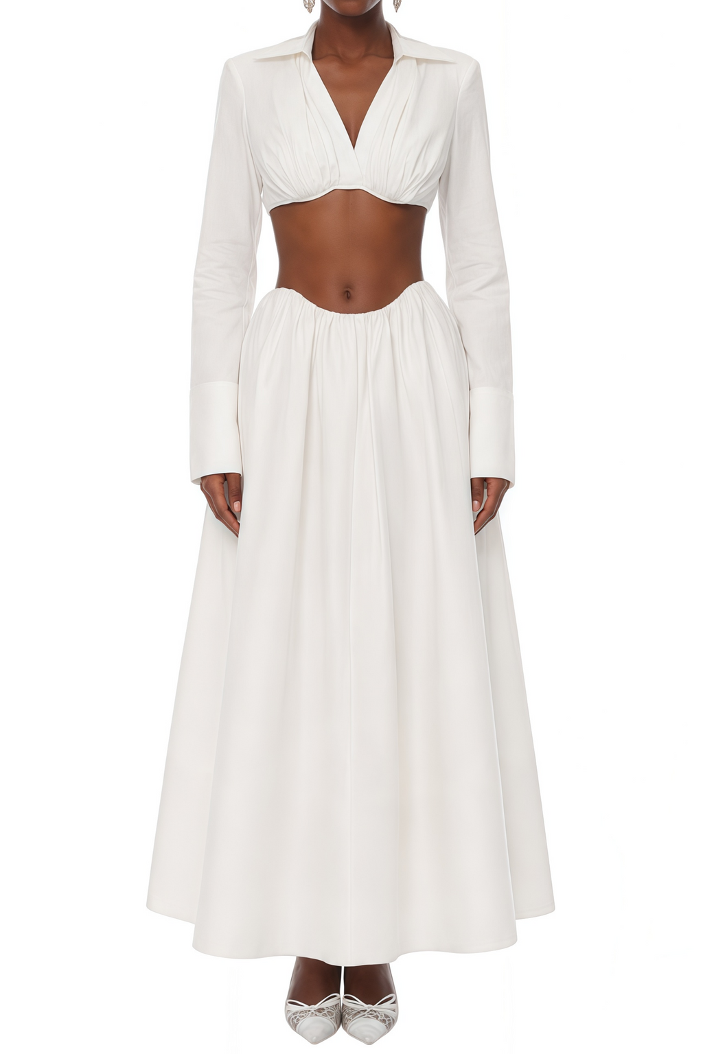 Alma White Ruffled Top & Skirt Set
