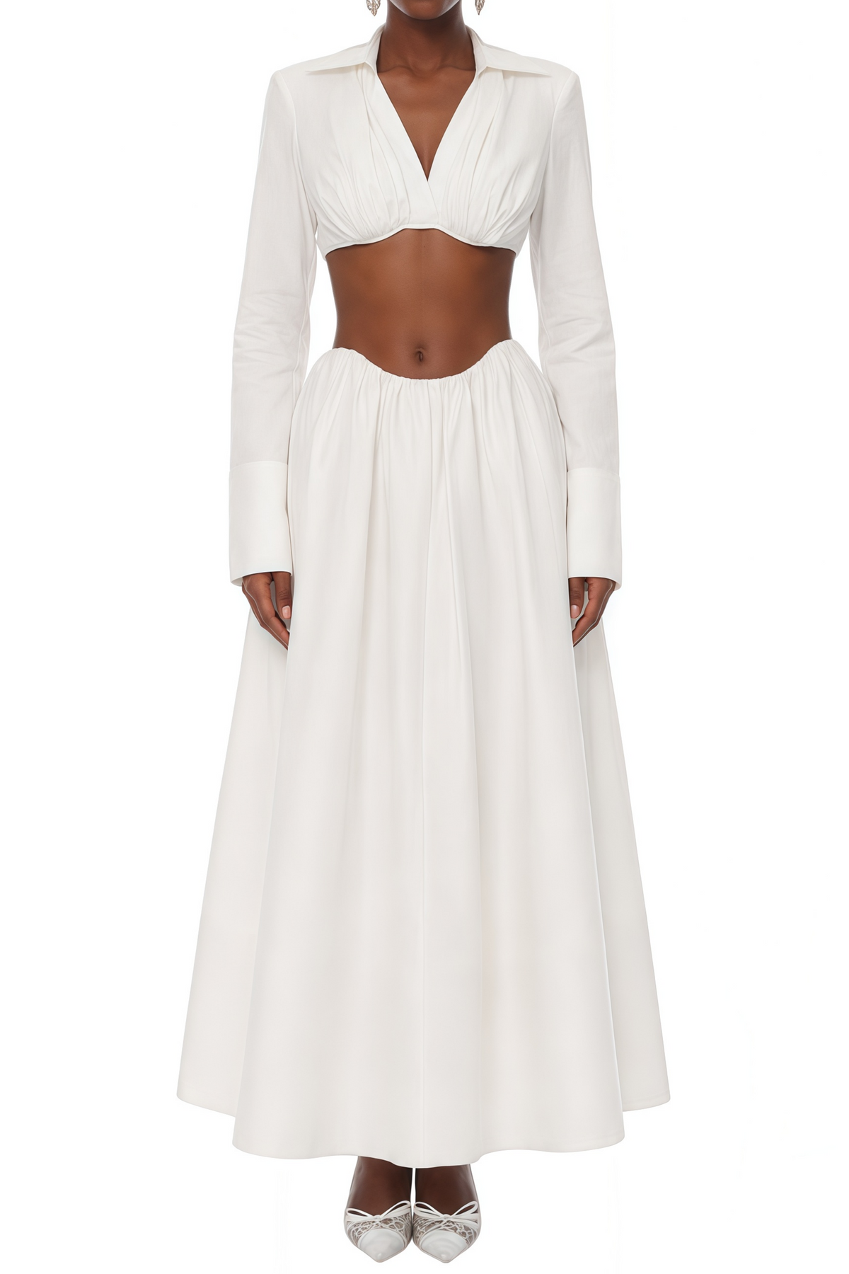 Alma White Ruffled Top & Skirt Set