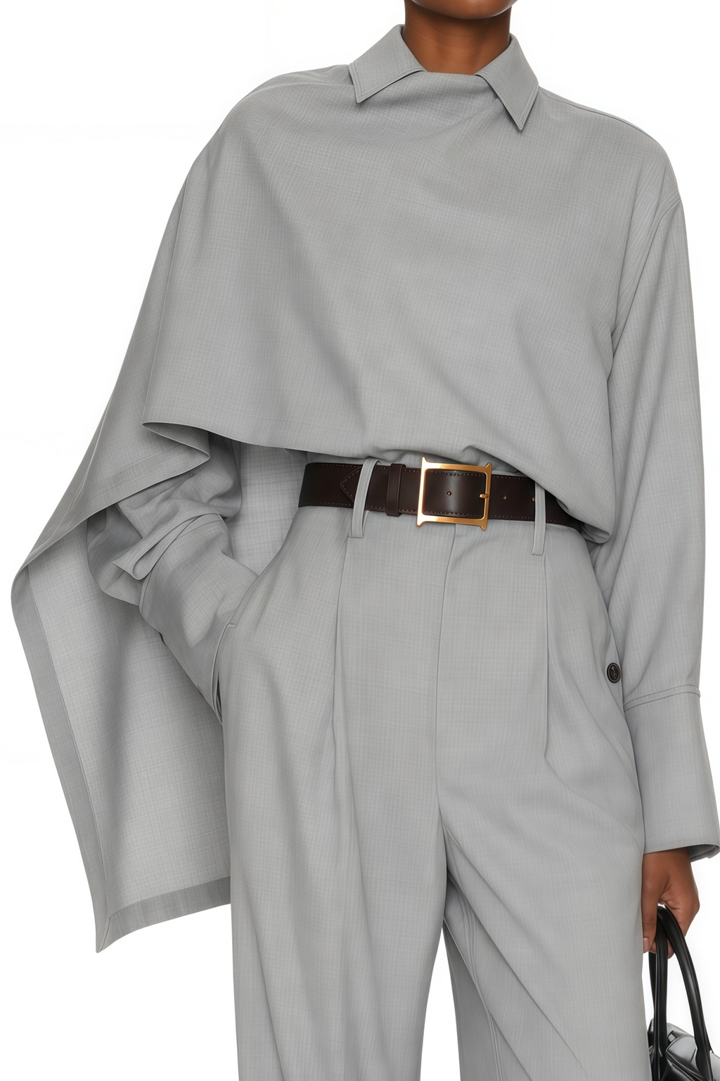 Cecilia Graue Asymmetrisches Drapiertes Blusen- und Hosen-Set