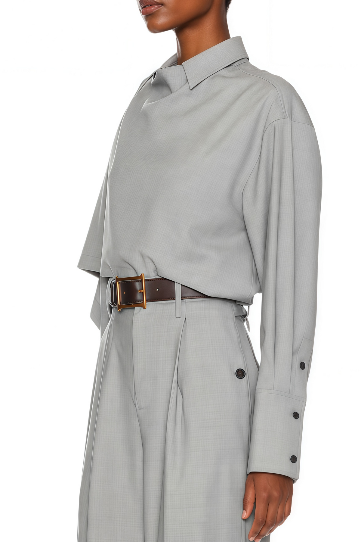 Cecilia Graue Asymmetrisches Drapiertes Blusen- und Hosen-Set