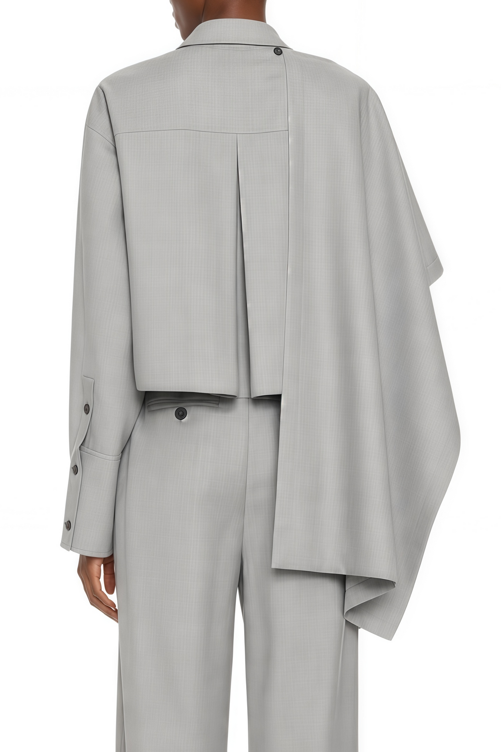 Cecilia Graue Asymmetrisches Drapiertes Blusen- und Hosen-Set