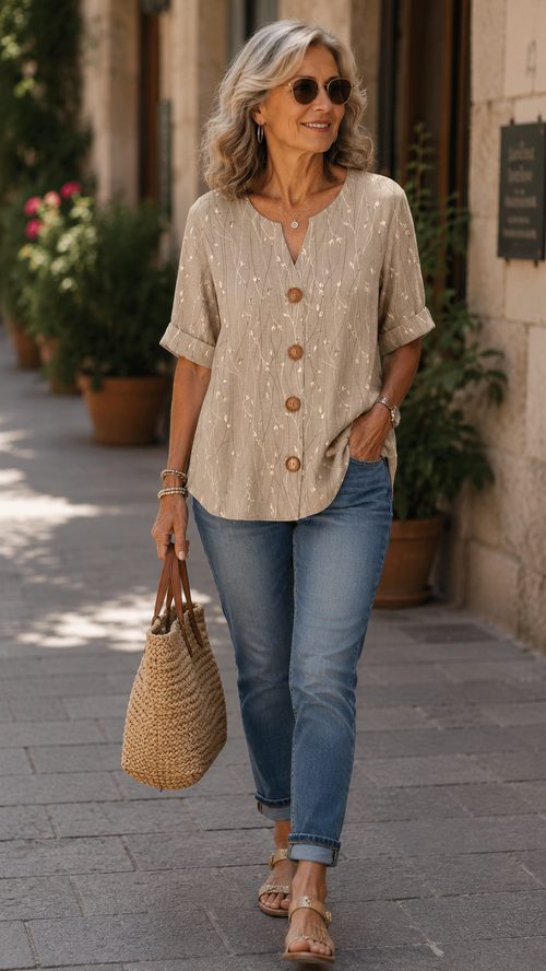 Bernice | Vintage-Bluse im Blattdesign