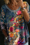 Nicole | Vintage Denim Floral Blouse