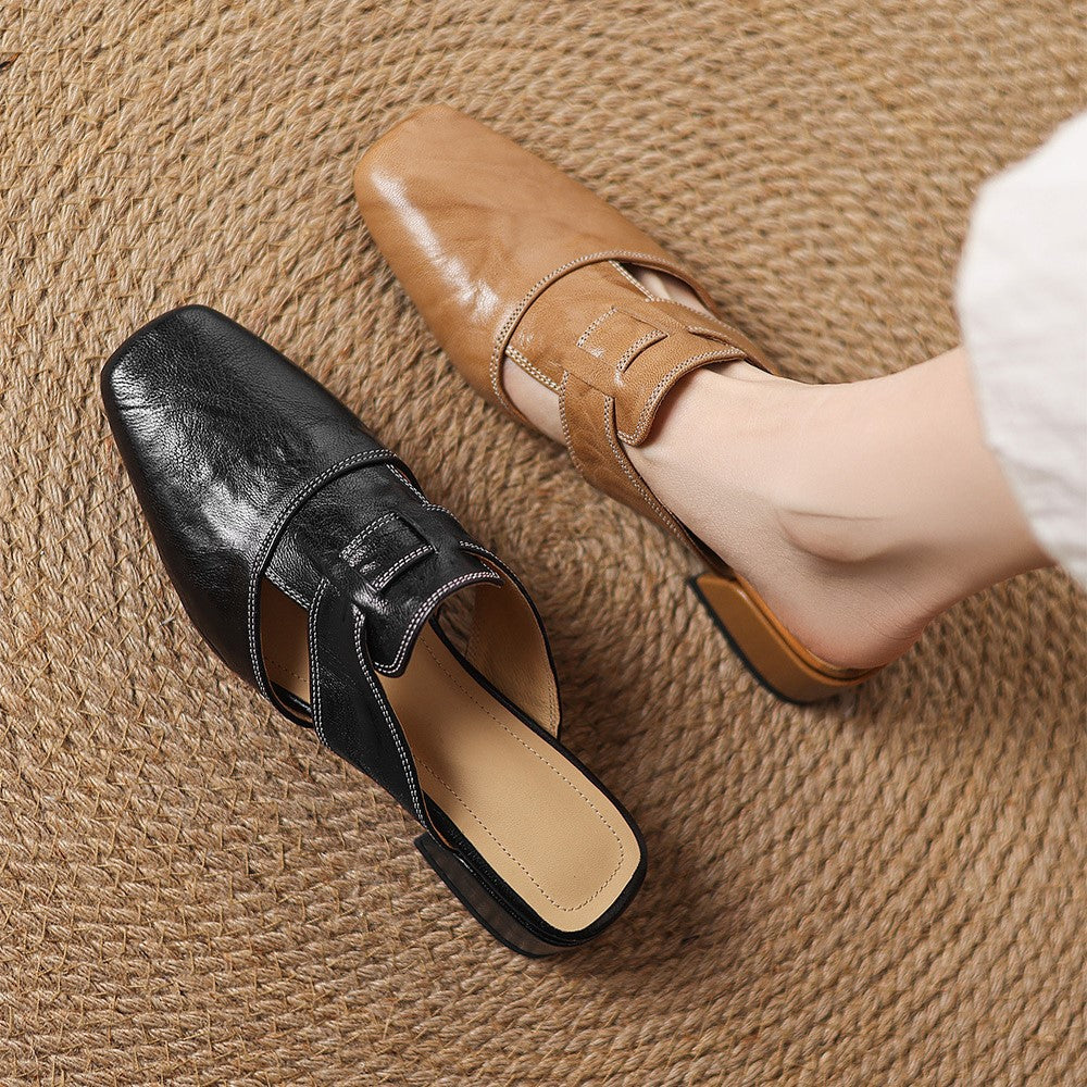 Rosel Leder-Mules mit quadratischer Zehenpartie