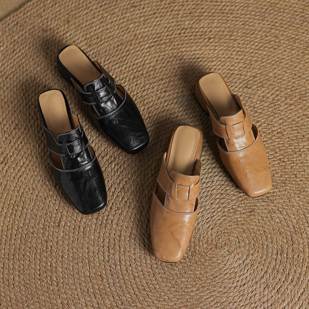 Rosel Leder-Mules mit quadratischer Zehenpartie