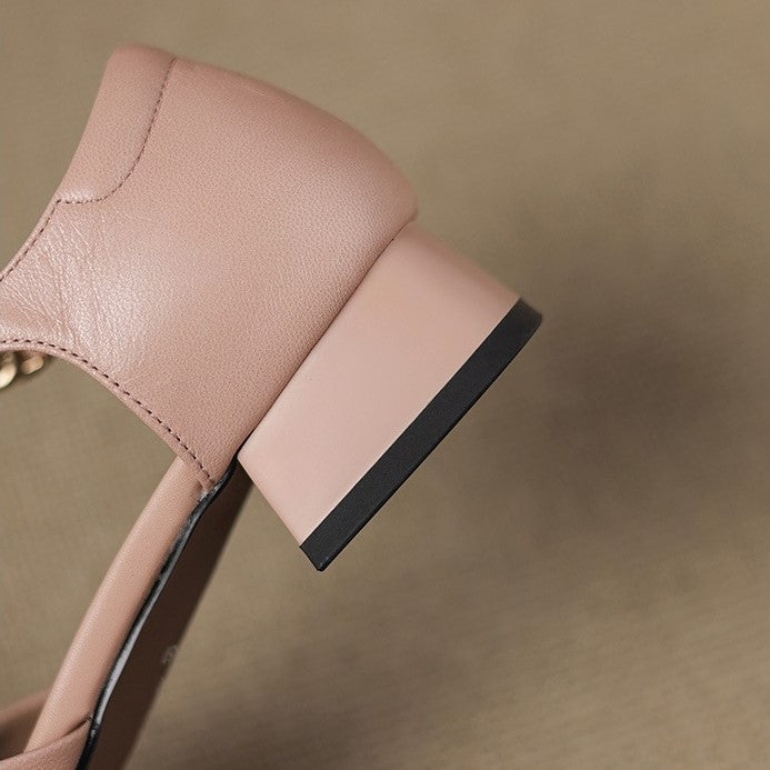 Elvane Leather Mary Jane Buckle Shoes
