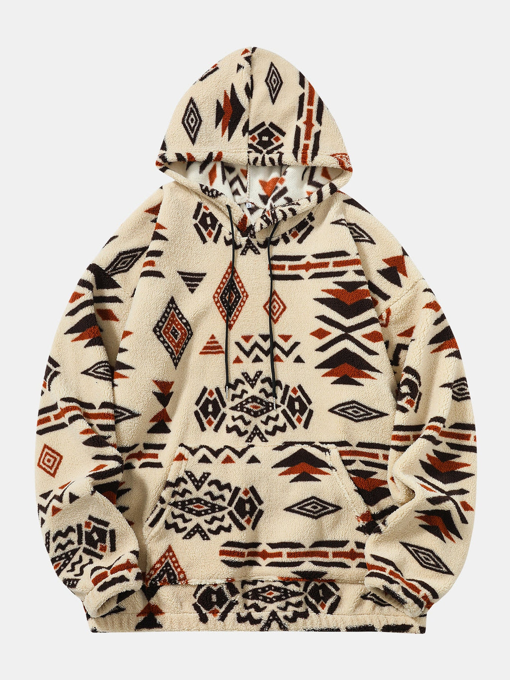 Tribal Geometric Teddy Hoodie in Relaxed Fit