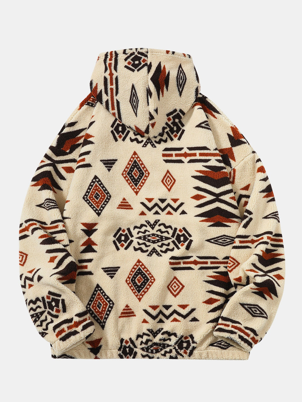 Tribal Geometric Teddy Hoodie in Relaxed Fit