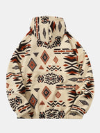 Tribal Geometric Teddy Hoodie in Relaxed Fit