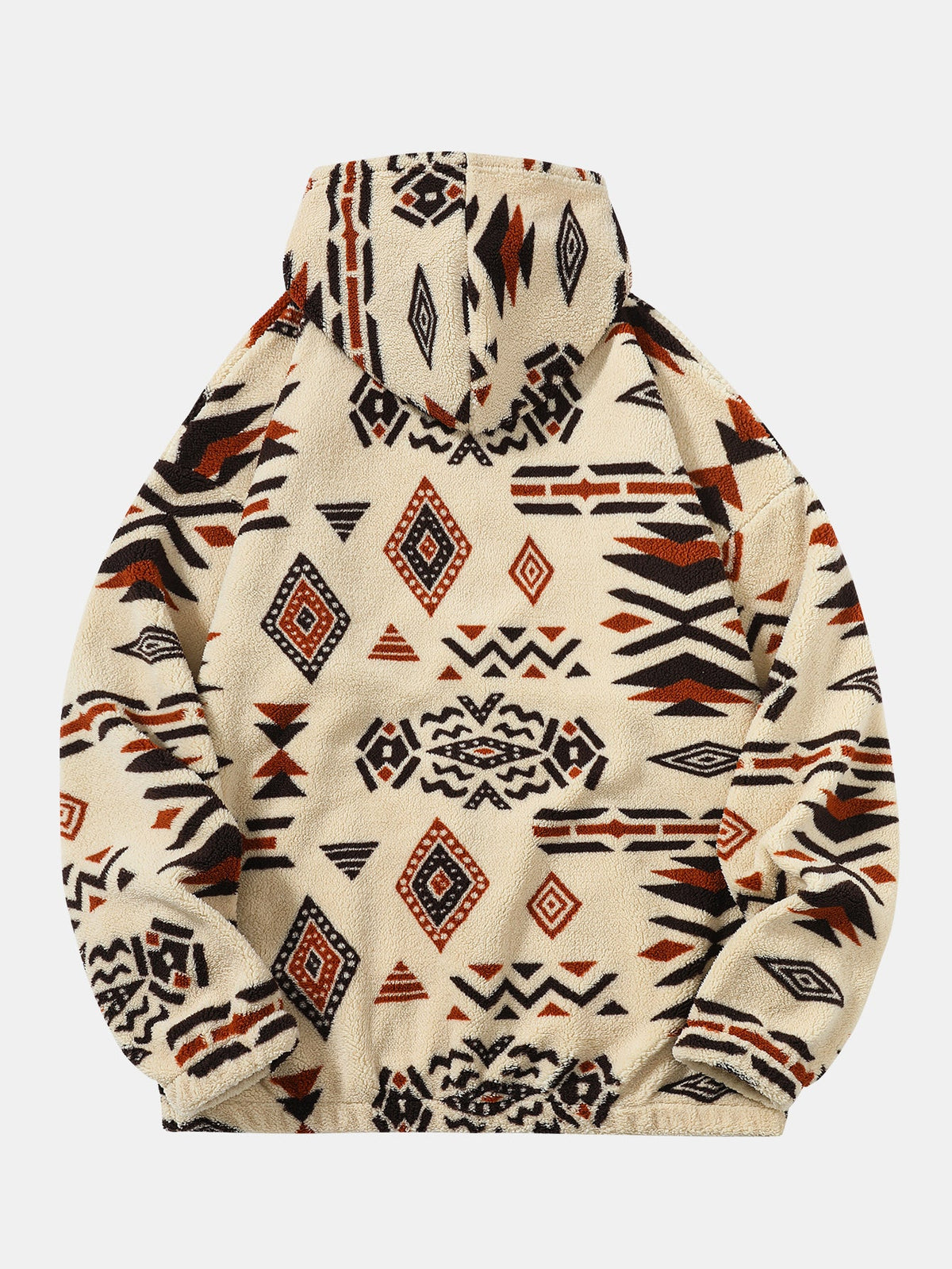 Tribal Geometric Teddy Hoodie in Relaxed Fit