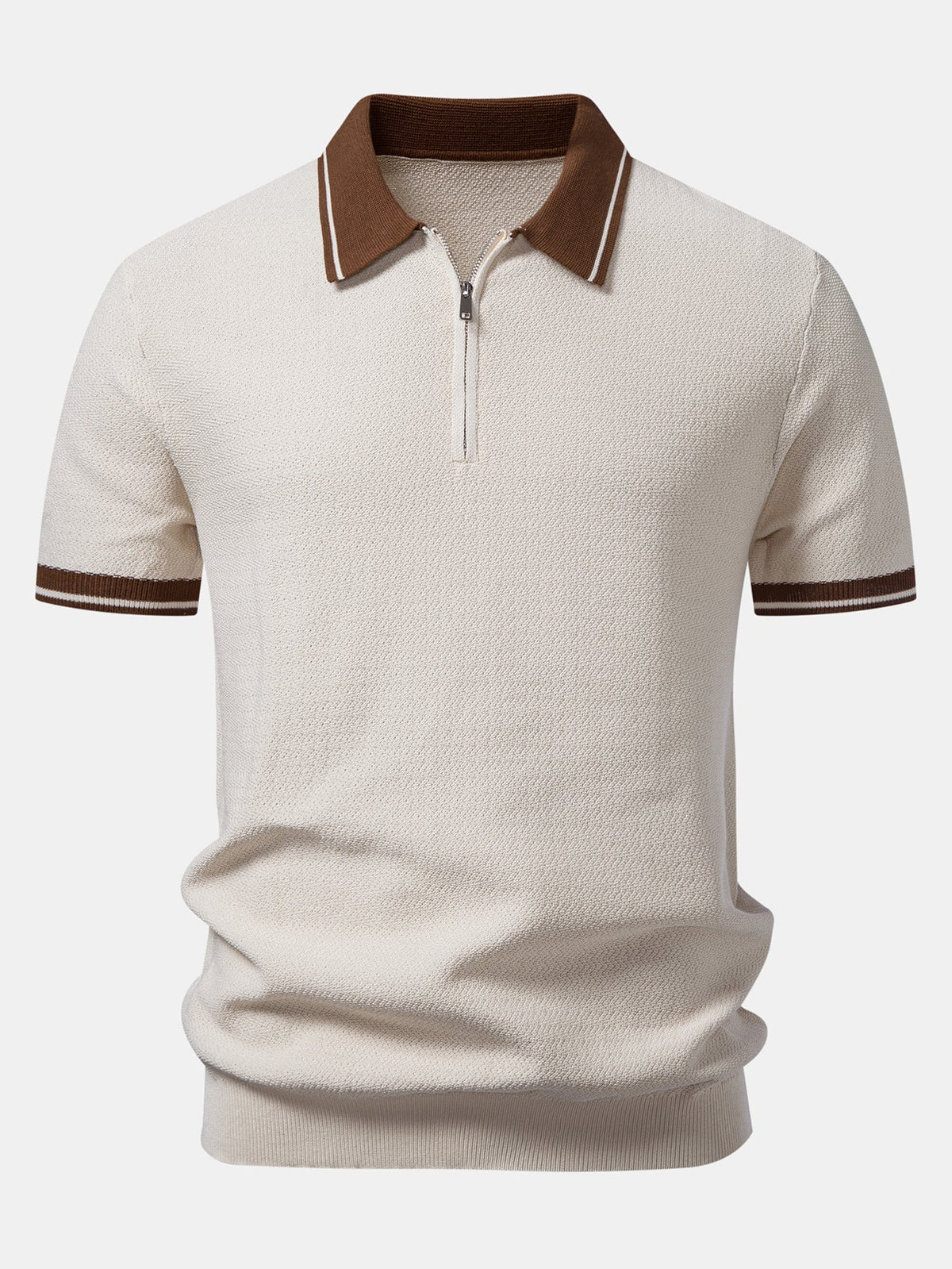Kontrast-Reißverschluss Strickpolo mit Slim Fit Tapered Hose