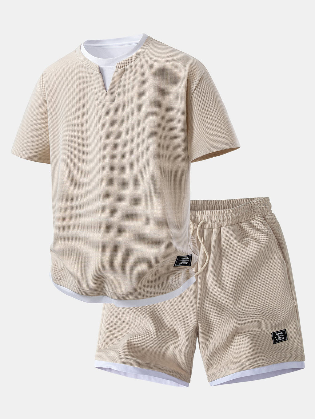 2-in-1 Waffle T-Shirt mit Kragen und 7-Zoll Shorts Set