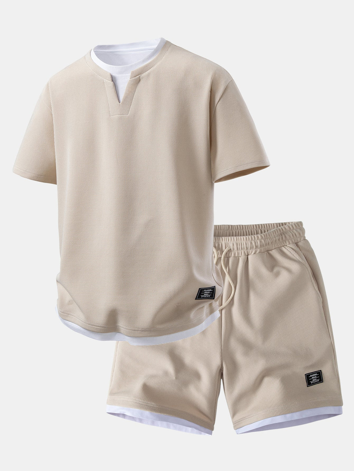 2-in-1 Waffle T-Shirt mit Kragen und 7-Zoll Shorts Set