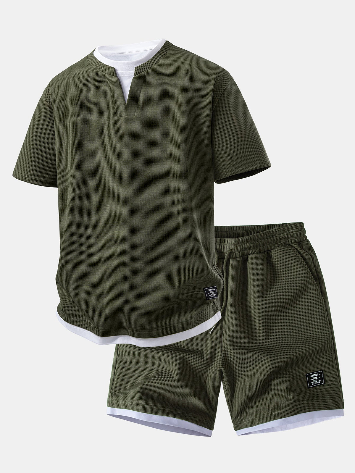 2-in-1 Waffle T-Shirt mit Kragen und 7-Zoll Shorts Set