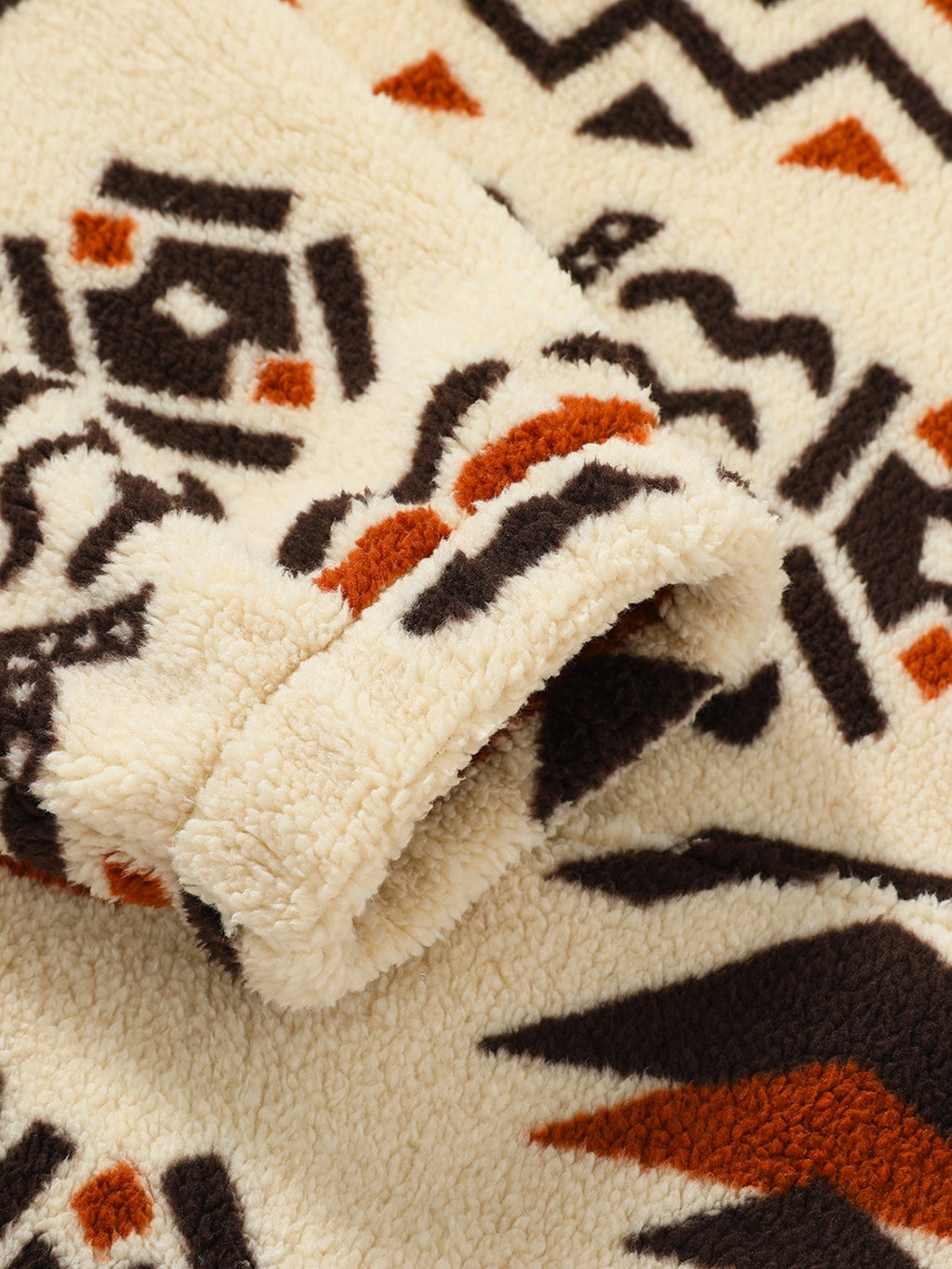 Tribal Geometric Teddy Hoodie in Relaxed Fit