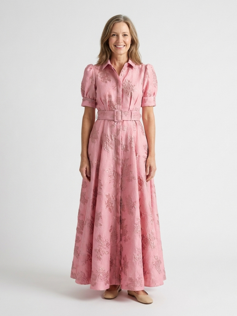 Xanthea | Kurzärmeliges, gebundenes Maxikleid mit floralem Design