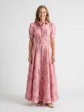 Xanthea | Kurzärmeliges, gebundenes Maxikleid mit floralem Design