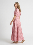 Xanthea | Kurzärmeliges, gebundenes Maxikleid mit floralem Design