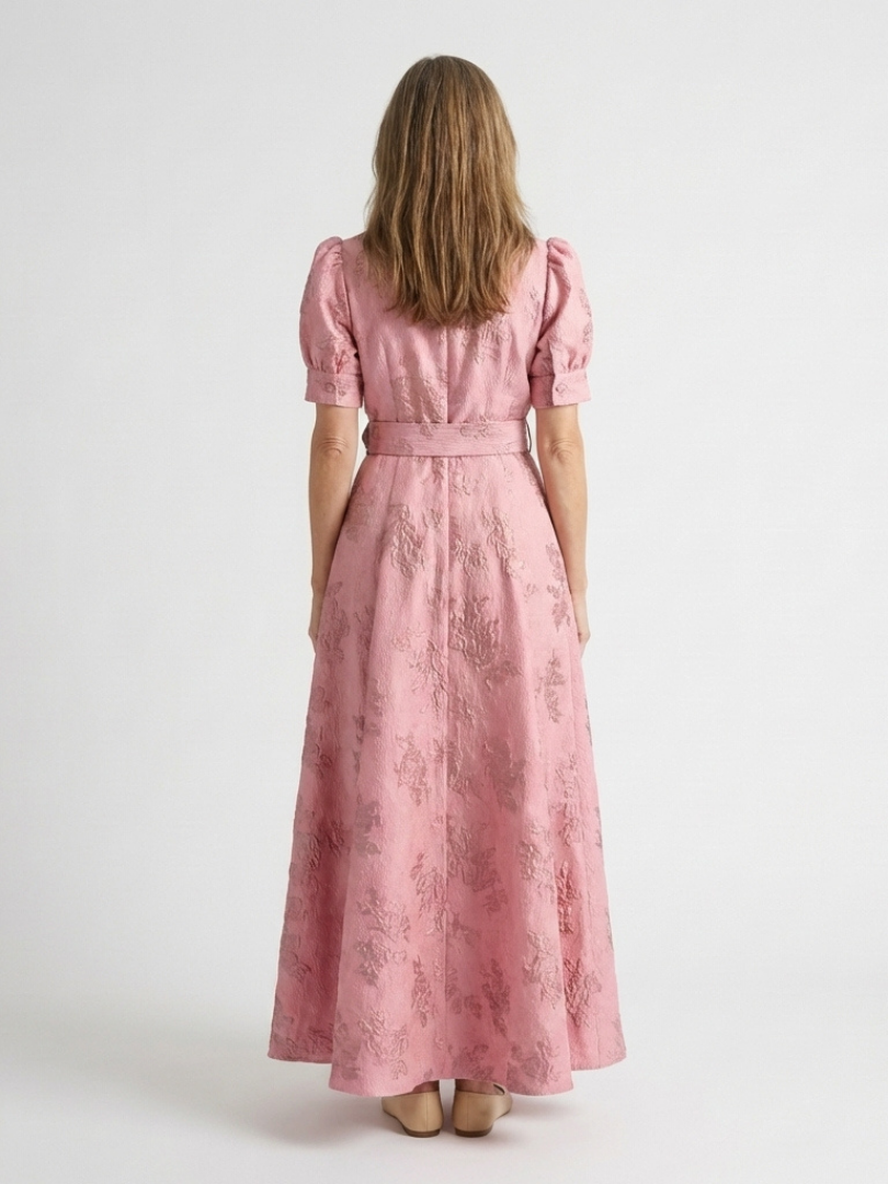 Xanthea | Kurzärmeliges, gebundenes Maxikleid mit floralem Design