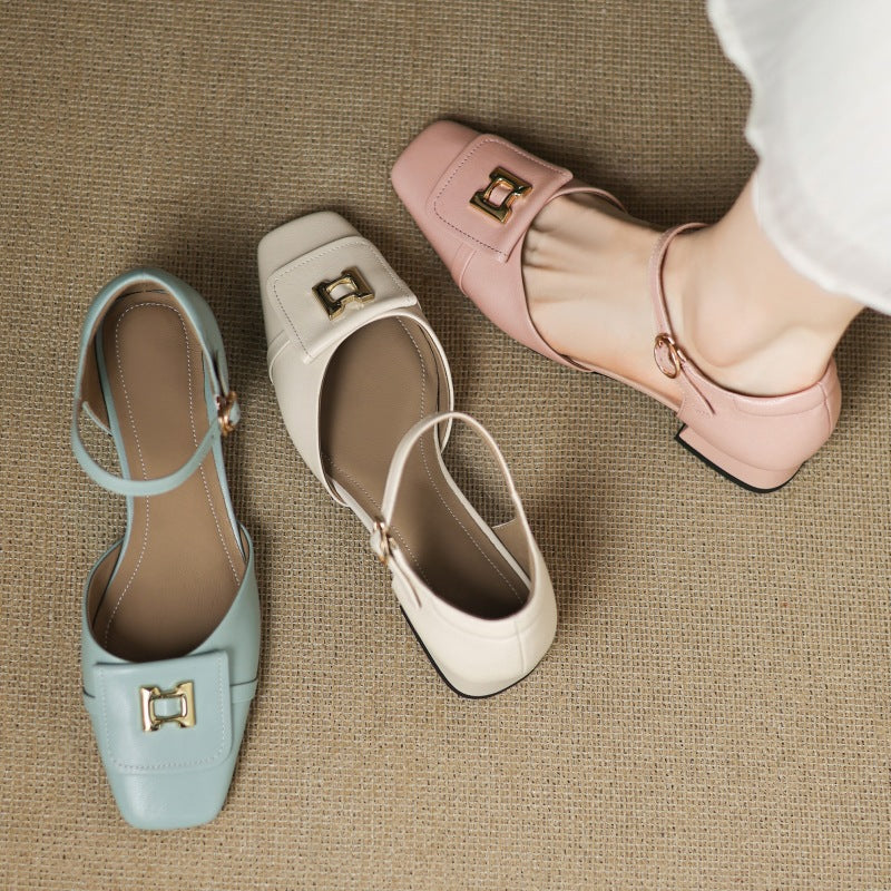 Elvane Leather Mary Jane Buckle Shoes