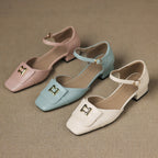 Elvane Leather Mary Jane Buckle Shoes