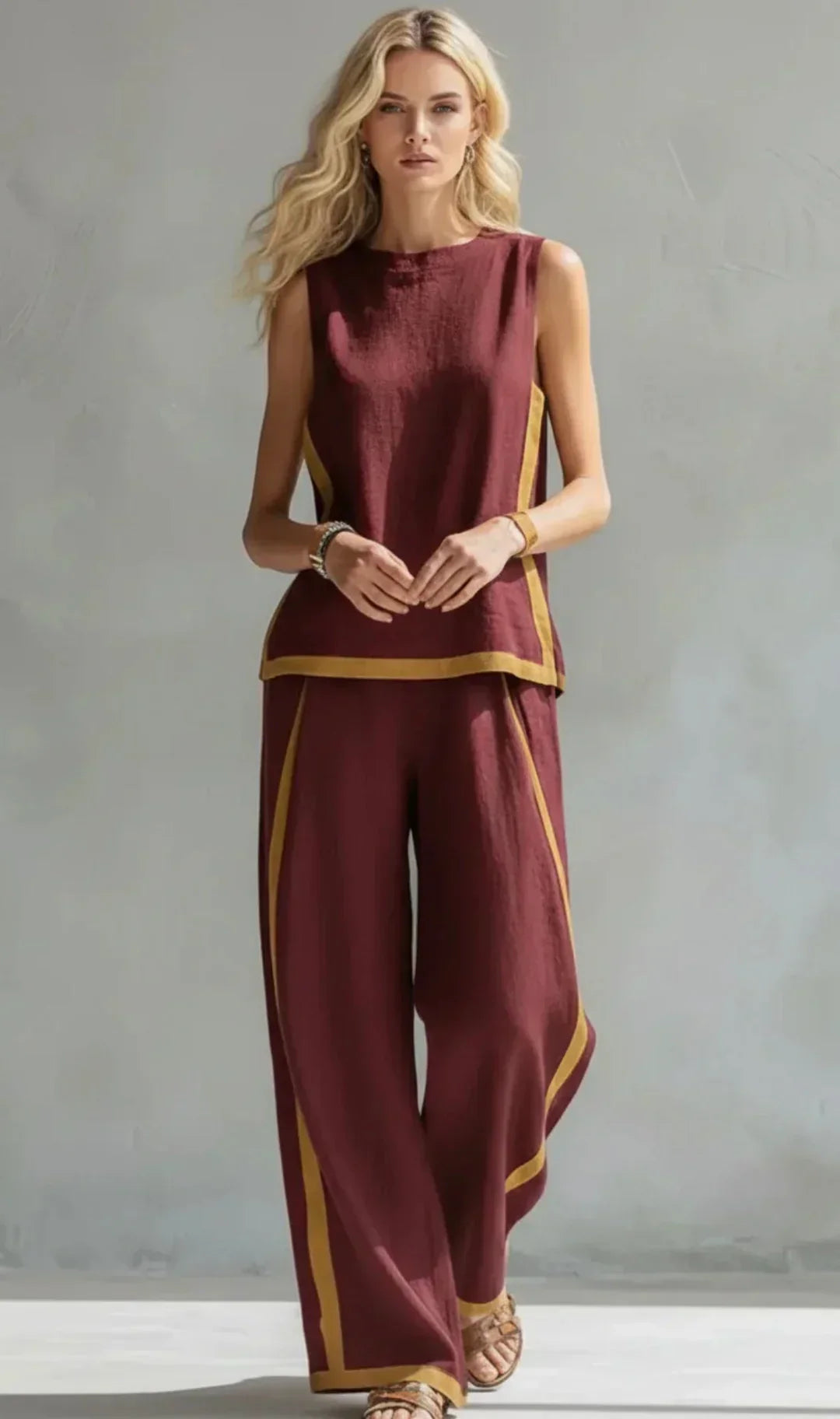Ursula – Elegantes Chic-Casual Weste und Hosen-Set mit Zweifarbigen Akzenten