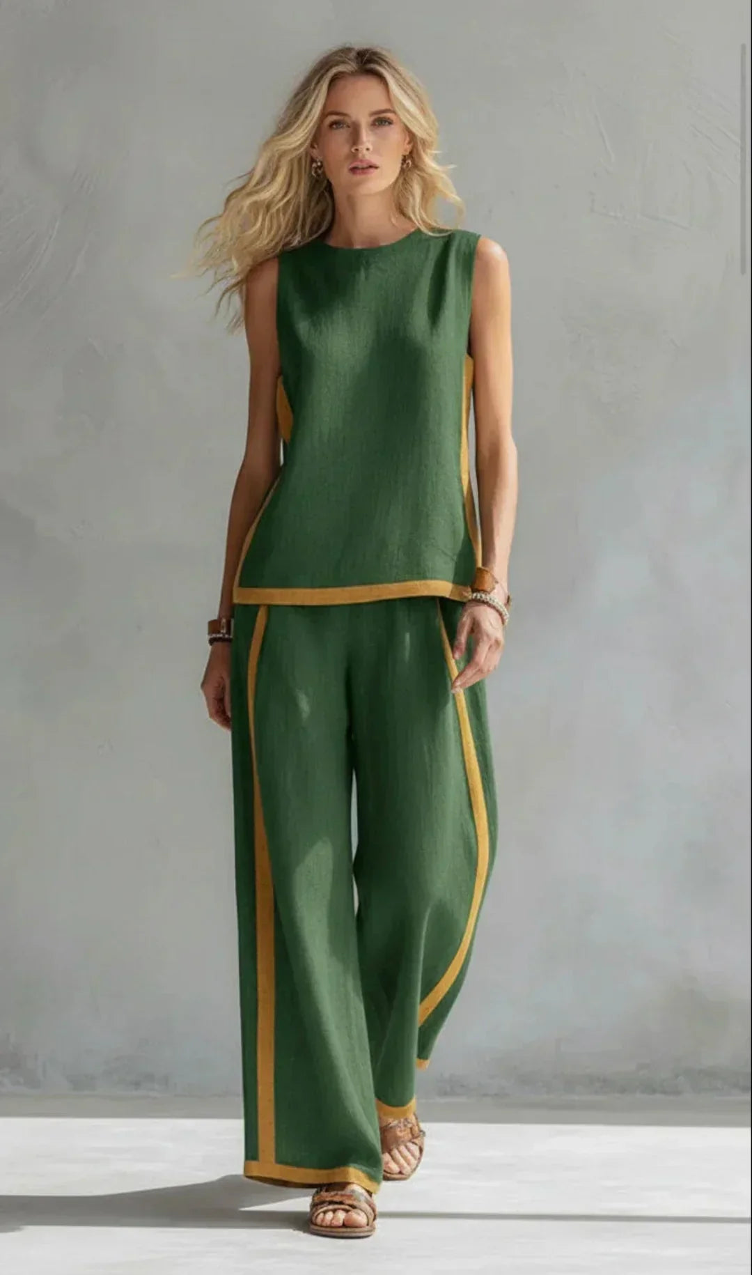 Ursula – Elegantes Chic-Casual Weste und Hosen-Set mit Zweifarbigen Akzenten