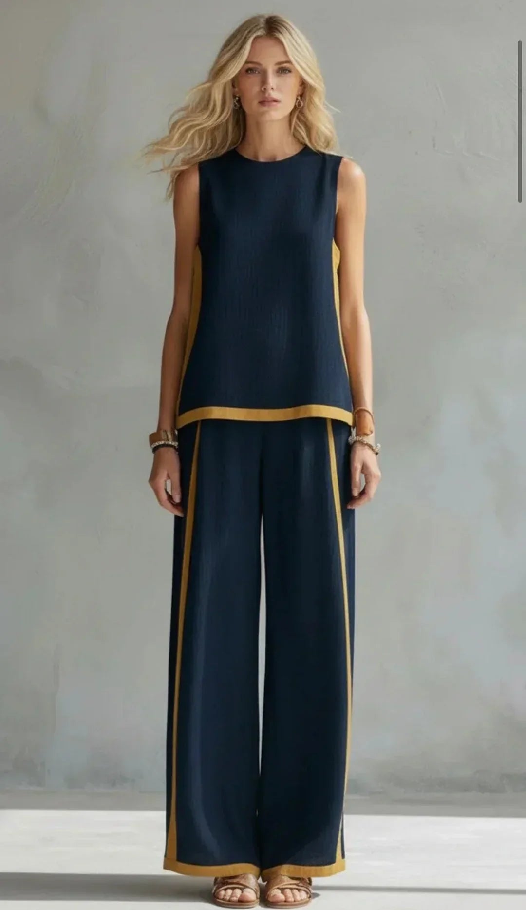 Ursula – Weste und elegante, lässige Hose mit zweifarbigen Akzenten im Set