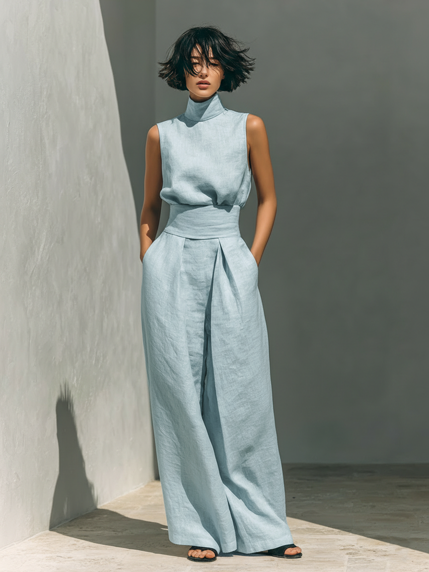 Marieta | Minimalistisches Set mit ärmelloser Bluse und lockerer Hose