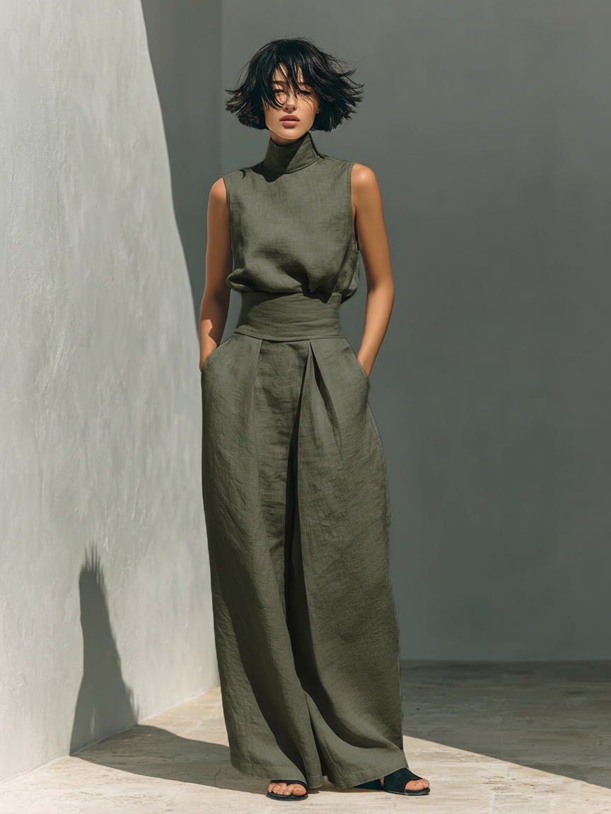 Marieta | Minimalistisches Set mit ärmelloser Bluse und lockerer Hose
