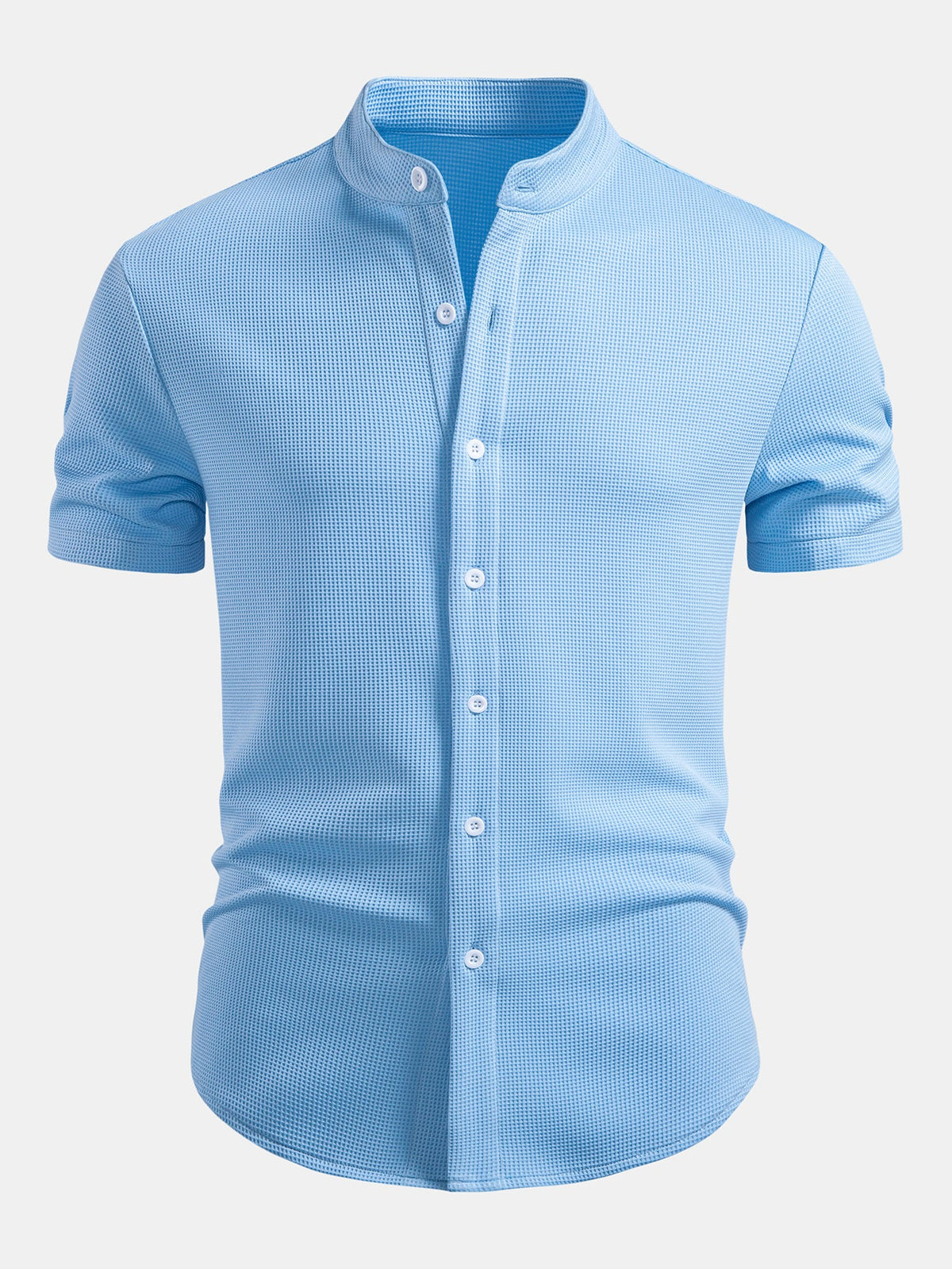 Muscle Fit Waffle-Shirt mit Stehkragen und 7-Zoll-Shorts mit Kordelzug Set
