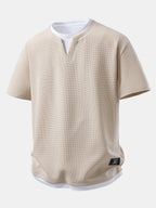 2-in-1 Waffle T-Shirt mit Kragen und 7-Zoll Shorts Set