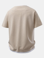 2-in-1 Waffle T-Shirt mit Kragen und 7-Zoll Shorts Set