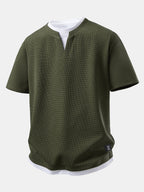 2-in-1 Waffle T-Shirt mit Kragen und 7-Zoll Shorts Set