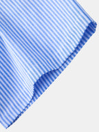 Kurzarm Baumwollhemd mit Streifen, Stehkragen und elastischer Taille – Chino Shorts