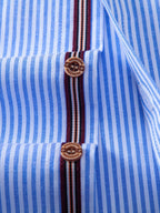 Kurzarm Baumwollhemd mit Streifen, Stehkragen und elastischer Taille – Chino Shorts