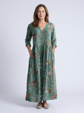 Marina | Floral V-Neck Maxi Dress with Three-Quarter Sleeves