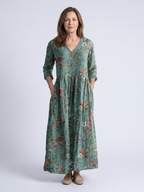 Marina | Floral V-Neck Maxi Dress with Three-Quarter Sleeves
