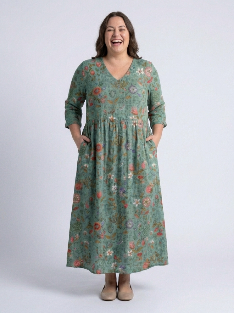 Marina | Floral V-Neck Maxi Dress with Three-Quarter Sleeves