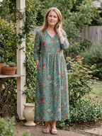 Marina | Floral V-Neck Maxi Dress with Three-Quarter Sleeves