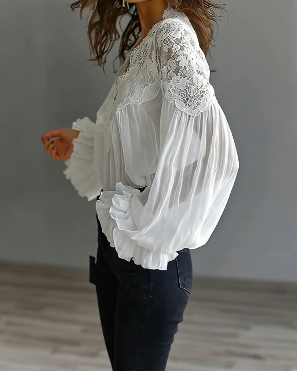 Marjo - Bluse mit floraler Spitze und Ballonärmeln