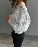Marjo - Bluse mit floraler Spitze und Ballonärmeln