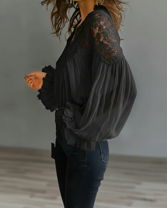 Marjo - Bluse mit floraler Spitze und Ballonärmeln