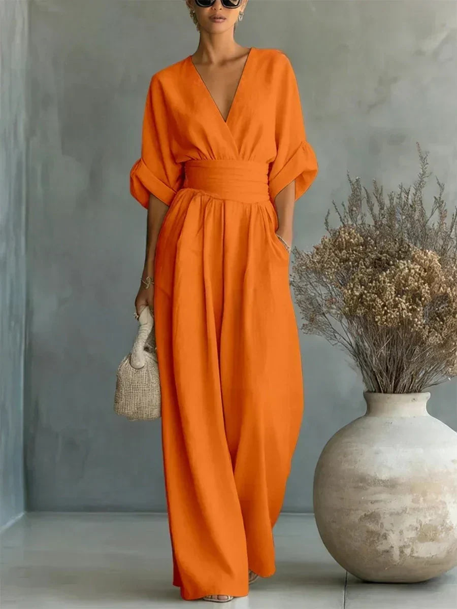 Alessia | Eleganter V-Ausschnitt Jumpsuit mit Hoher Taille
