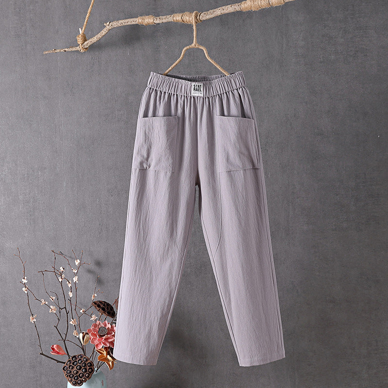 Margriet - Einfarbige Freizeit Hose aus Baumwolle und Leinen