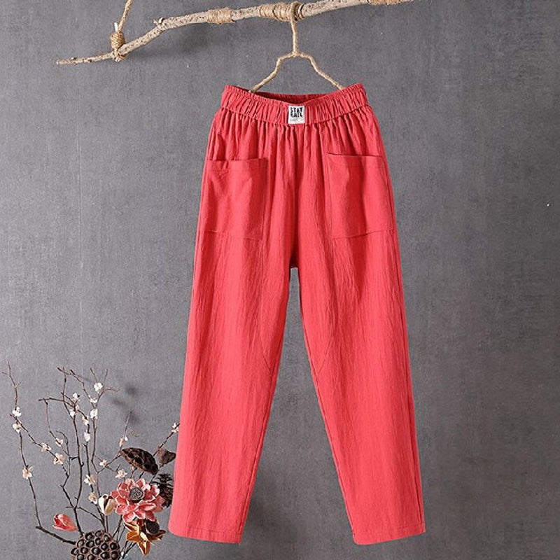 Margriet - Einfarbige Freizeit Hose aus Baumwolle und Leinen