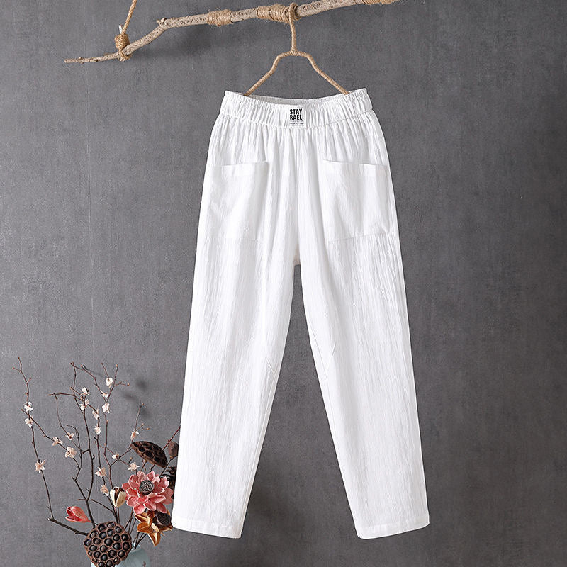 Margriet - Einfarbige Freizeit Hose aus Baumwolle und Leinen