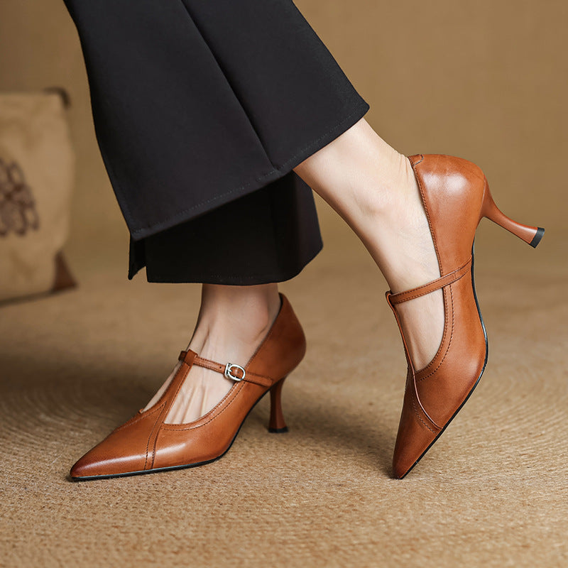 Aveline Leather T-Strap Heels